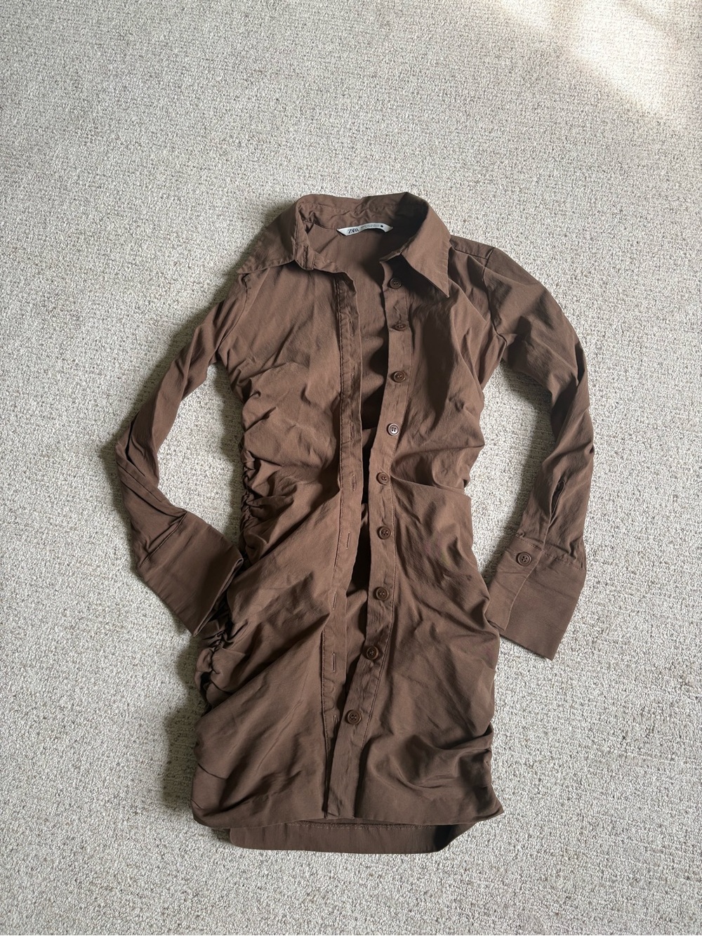 Zara Brown Long Sleeve Shirt Dress Jacket